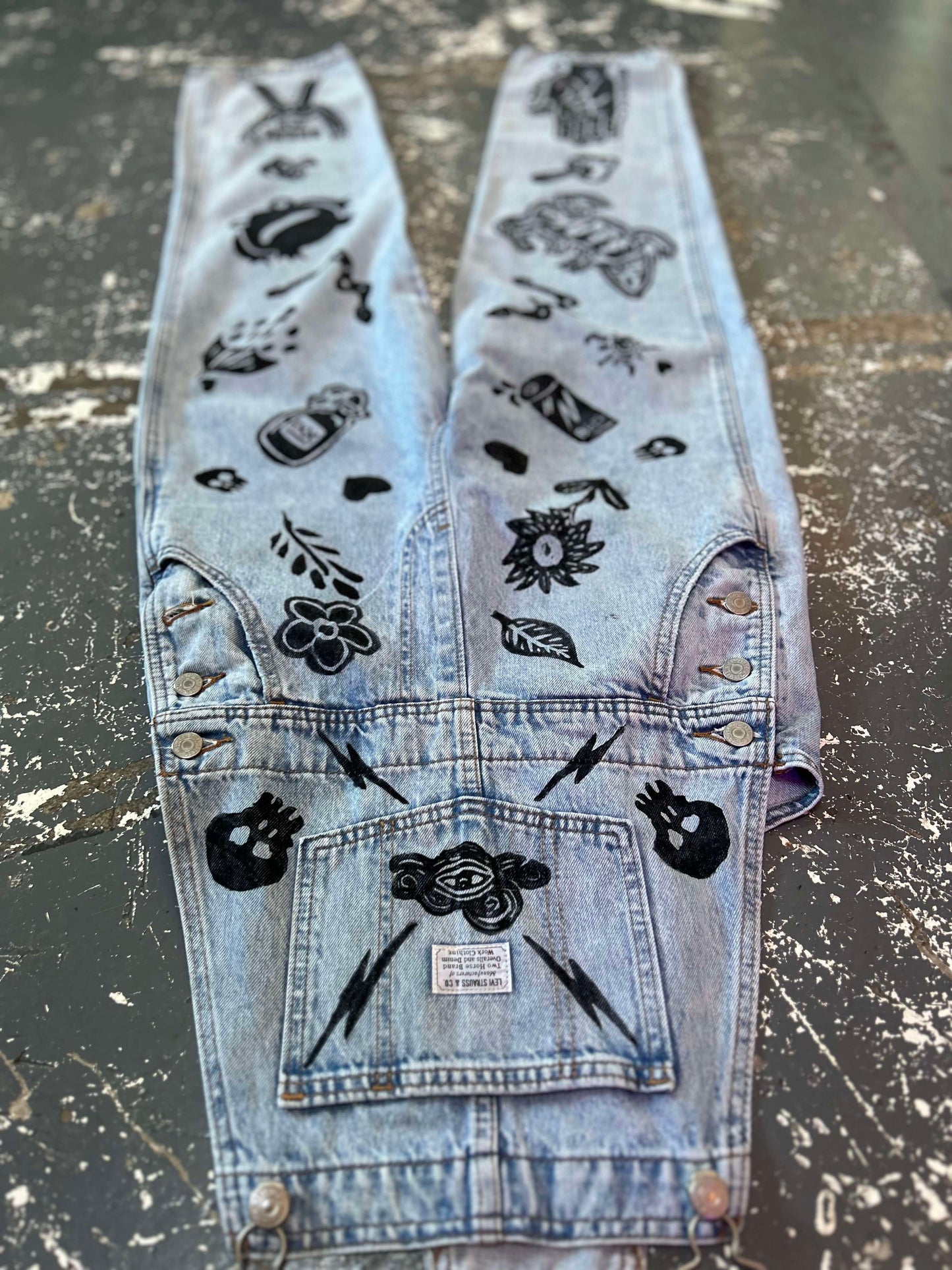 Hand Printed Levi's Dungarees Size Medium