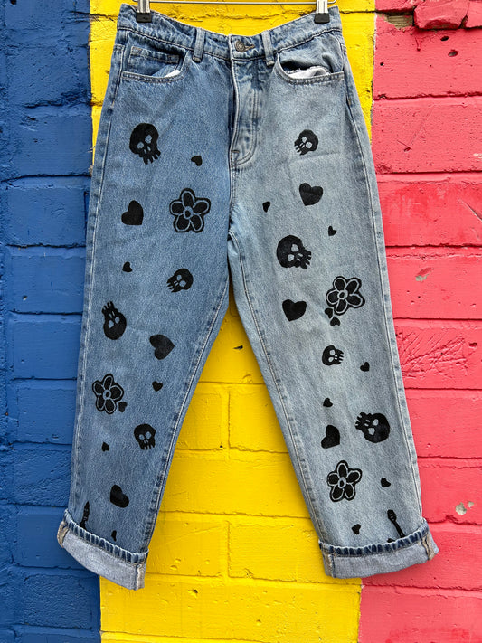 Skull, Heart and Flower jeans size 8